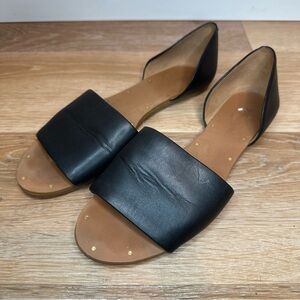 Madewell Thea Black Leather Open Toe Flat Sandals, Size 7.5